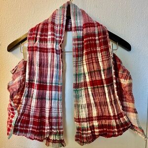 Scarf Cotton Plaid Tartan Red White Green Lightweight Cheesecloth Muslin